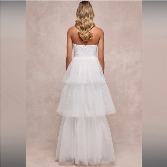 Lulus Large NWT Enchantment Elegant White Strapless Dress w Tulle Tiered Skirt - Picture 3 of 9